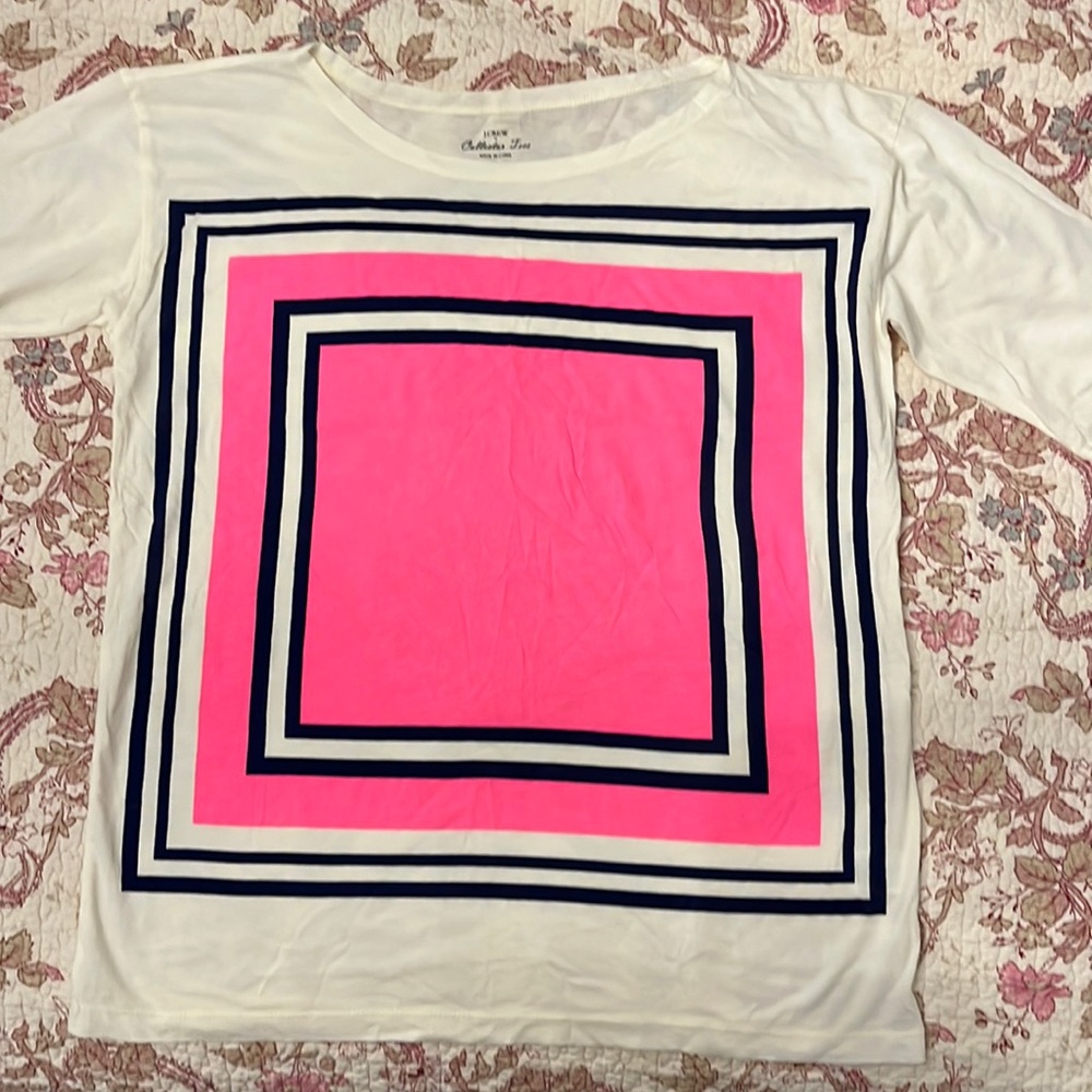 J Crew medium M collector tee EUC 6 8 10 shirt top hot pink white navy